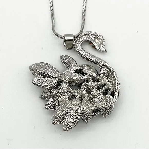 Louise Elliott Silver Tone Blue & Clear Crystal Swan Bird Pendant Necklace 29” - Picture 5 of 7